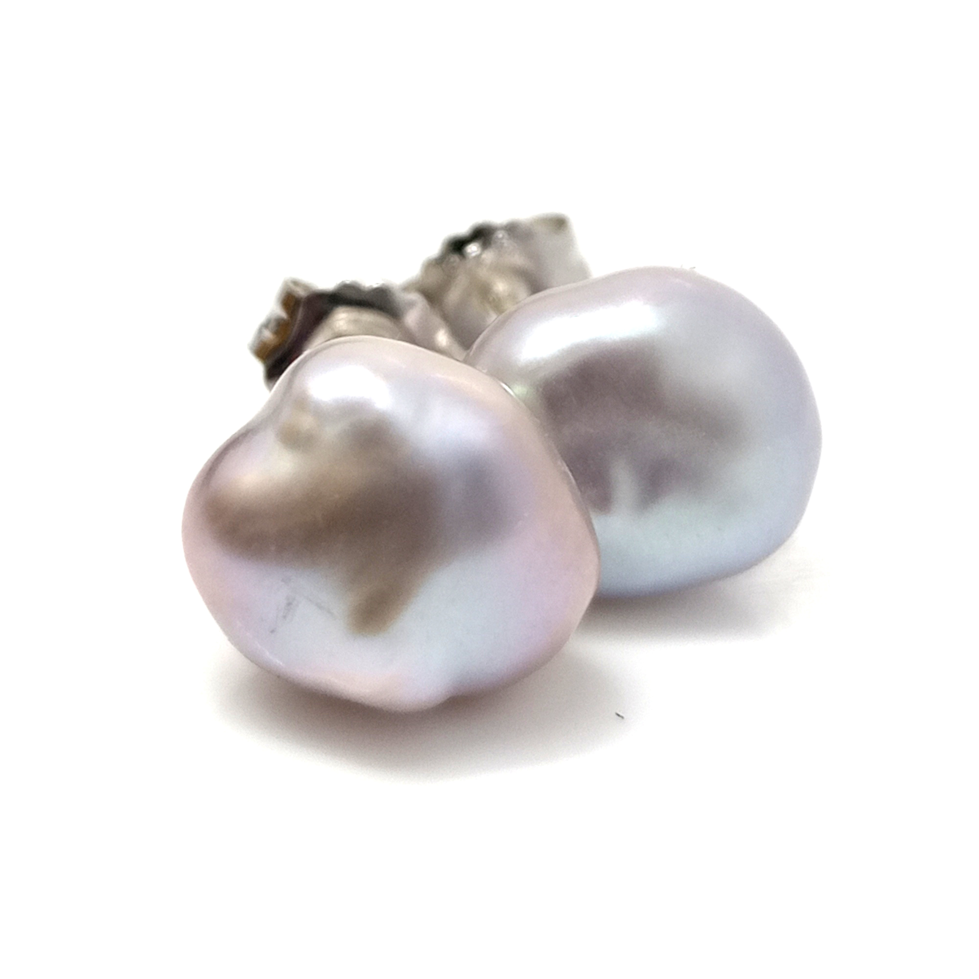 Lavender Grey 11mm Keishi Pearl Stud Earrings